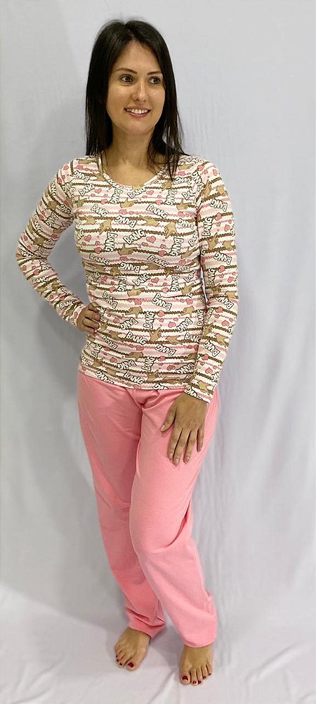 PIJAMA FEMININO COM CAMISA DE MANGA LONGA COM ABERTURA PARA AMAMENTAÇÃO E CALÇA - BANG