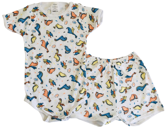 CONJUNTO DE PIJAMA INFANTIL COM BODY DE MANGA CURTA E SHORTS UNISSEX - DINOS