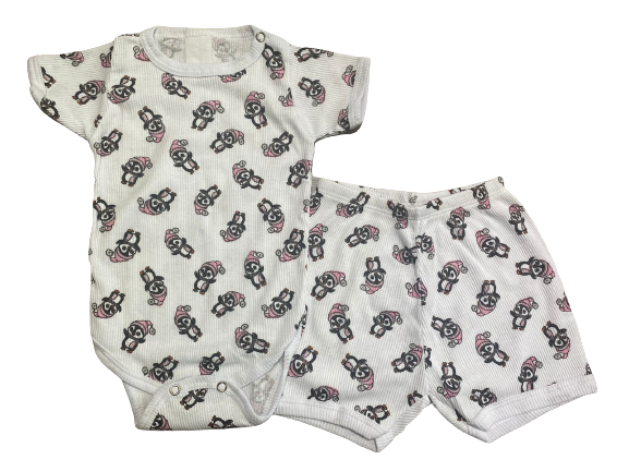 CONJUNTO DE PIJAMA INFANTIL COM BODY DE MANGA CURTA E SHORTS UNISSEX - PINGUIM