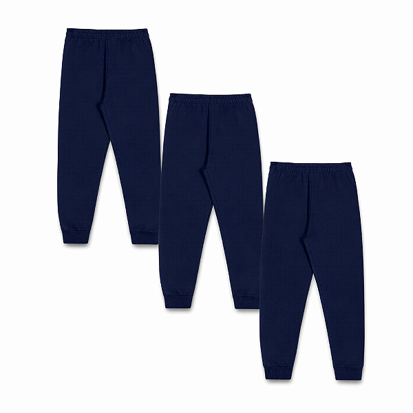 KIT COM 3 CALÇAS DE MOLETOM COM PUNHO INFANTIL E UNISSEX - 1 AO 16 ANOS - 3 AZUL MARINHO