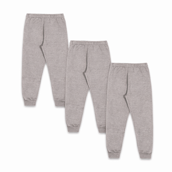 KIT COM 3 CALÇAS DE MOLETOM COM PUNHO INFANTIL E UNISSEX - 1 AO 16 ANOS - 3 MESCLAS