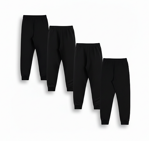 KIT COM 4 CALÇAS DE MOLETOM COM PUNHO INFANTIL E UNISSEX - 1 AO 16 ANOS - 4 PRETAS