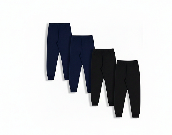 KIT COM 4 CALÇAS DE MOLETOM COM PUNHO INFANTIL E UNISSEX - 1 AO 16 ANOS - 2 PRETAS, 2 MARINHO