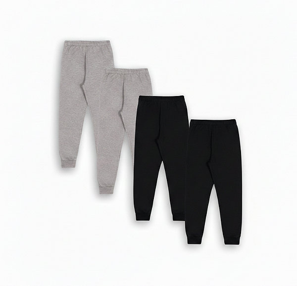 KIT COM 4 CALÇAS DE MOLETOM COM PUNHO INFANTIL E UNISSEX - 1 AO 16 ANOS - 2 MESCLAS, 2 PRETAS