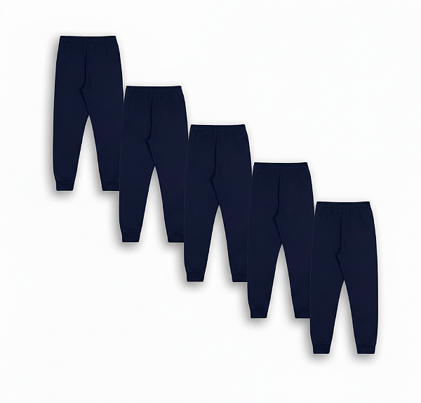 KIT COM 5 CALÇAS DE MOLETOM COM PUNHO INFANTIL E UNISSEX - 1 AO 16 ANOS - 5 AZUL MARINHO