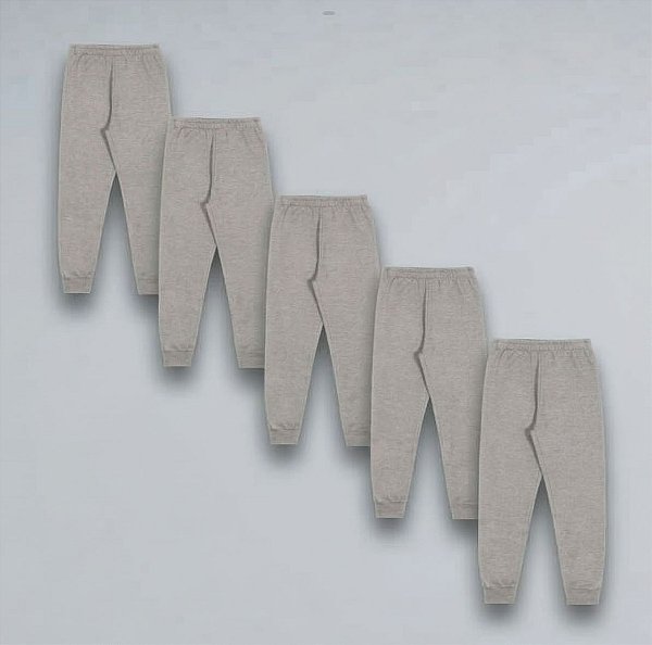 KIT COM 5 CALÇAS DE MOLETOM COM PUNHO INFANTIL E UNISSEX - 1 AO 16 ANOS - 5 MESCLAS