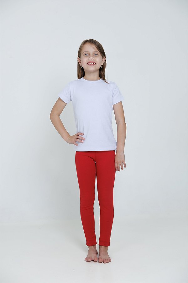 CALÇA LEGGING DE RIBANA INFANTIL PARA MENINAS 1 AO 14 ANOS - VERMELHA