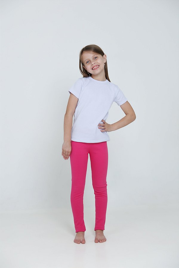 CALÇA LEGGING DE RIBANA INFANTIL PARA MENINAS 1 AO 14 ANOS - PINK
