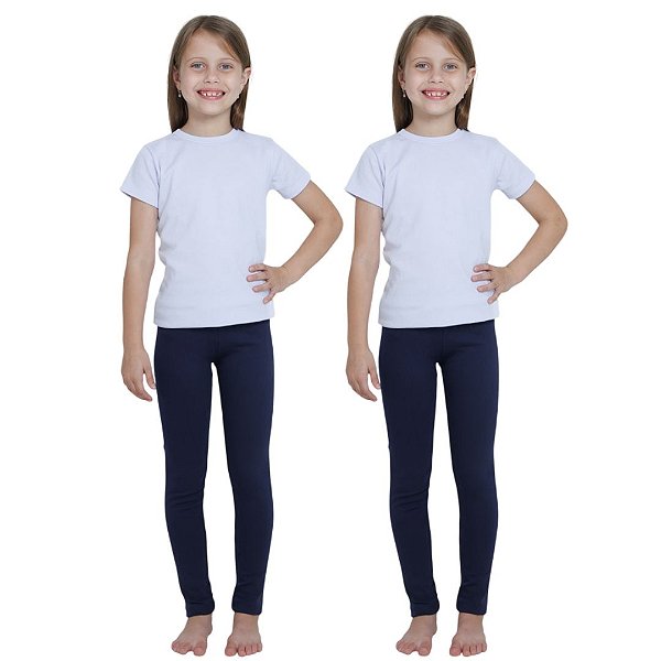 KIT DE 2 CALÇAS LEGGING DE RIBANA INFANTIL PARA MENINAS 1 AO 14 ANOS -  2 AZUL MARINHO
