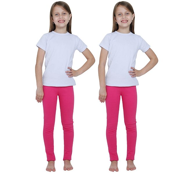 KIT DE 2 CALÇAS LEGGING DE RIBANA INFANTIL PARA MENINAS 1 AO 14 ANOS -  2 PINK
