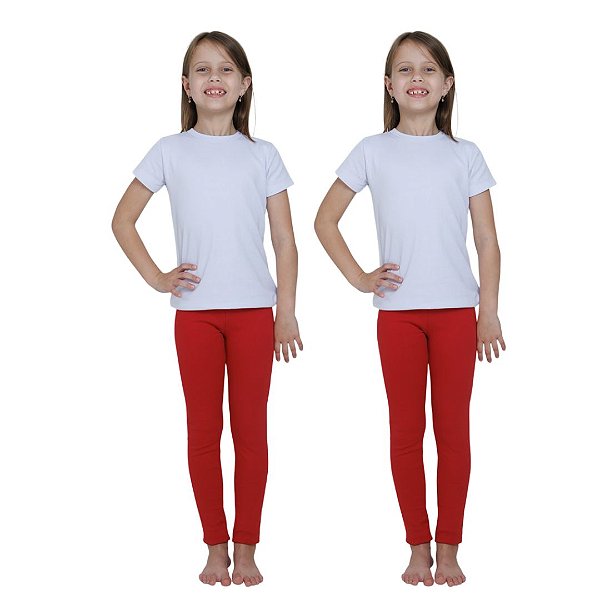 KIT DE 2 CALÇAS LEGGING DE RIBANA INFANTIL PARA MENINAS 1 AO 14 ANOS -  2 VERMELHAS