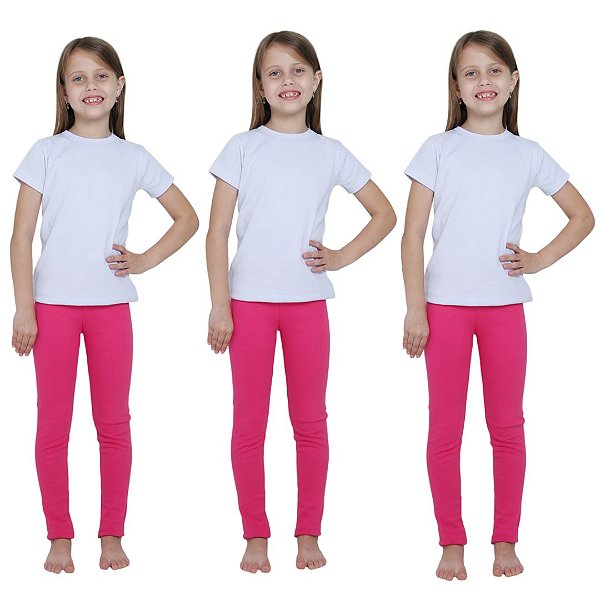 KIT DE 3 CALÇAS LEGGING DE RIBANA INFANTIL PARA MENINAS 1 AO 14 ANOS - 3 PINK