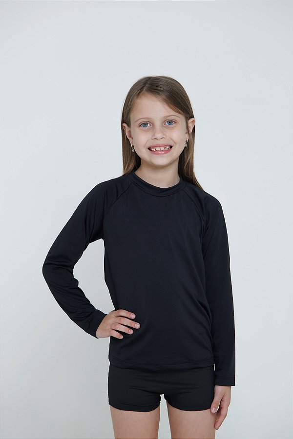 BLUSA INFANTIL COM PROTEÇÃO SOLAR UV50 MODA PRAIA - PRETO