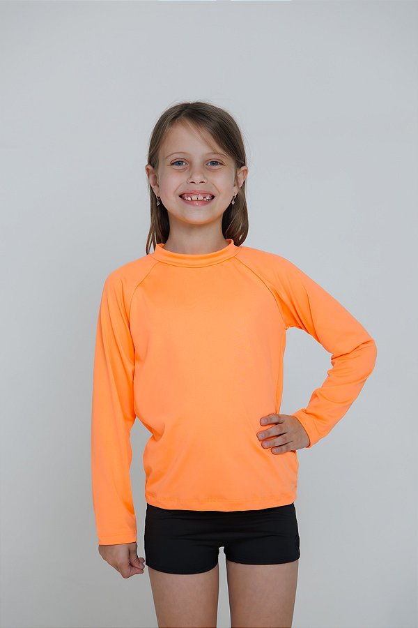BLUSA INFANTIL COM PROTEÇÃO SOLAR UV50 MODA PRAIA - LARANJA NEON
