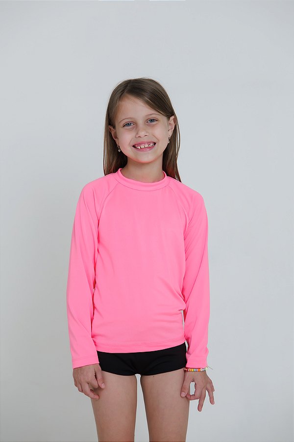 BLUSA INFANTIL COM PROTEÇÃO SOLAR UV50 MODA PRAIA - ROSA NEON