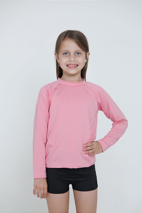 BLUSA INFANTIL COM PROTEÇÃO SOLAR UV50 MODA PRAIA - ROSA CLARO