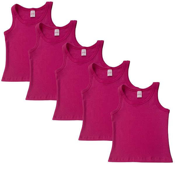 KIT DE 5 BLUSAS REGATAS DE RIBANA INFANTIL - 5 PINK