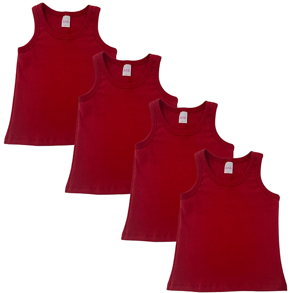 KIT DE 4 BLUSAS REGATAS DE RIBANA INFANTIL - 4 VERMELHAS