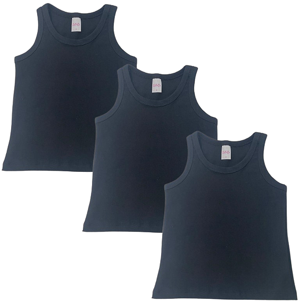 KIT DE 3 BLUSAS REGATAS DE RIBANA INFANTIL - 3 PRETAS