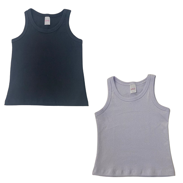 KIT DE 2 BLUSAS REGATAS DE RIBANA INFANTIL - PRETA, BRANCA