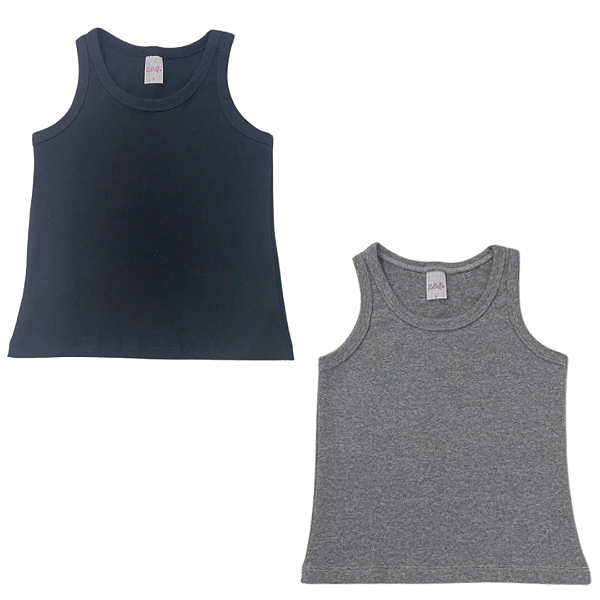 KIT DE 2 BLUSAS REGATAS DE RIBANA INFANTIL - PRETA, MESCLA