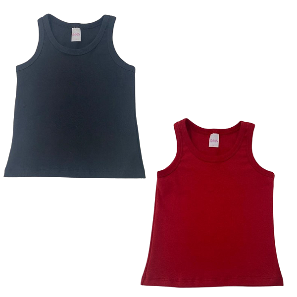 KIT DE 2 BLUSAS REGATAS DE RIBANA INFANTIL - PRETA, VERMELHA