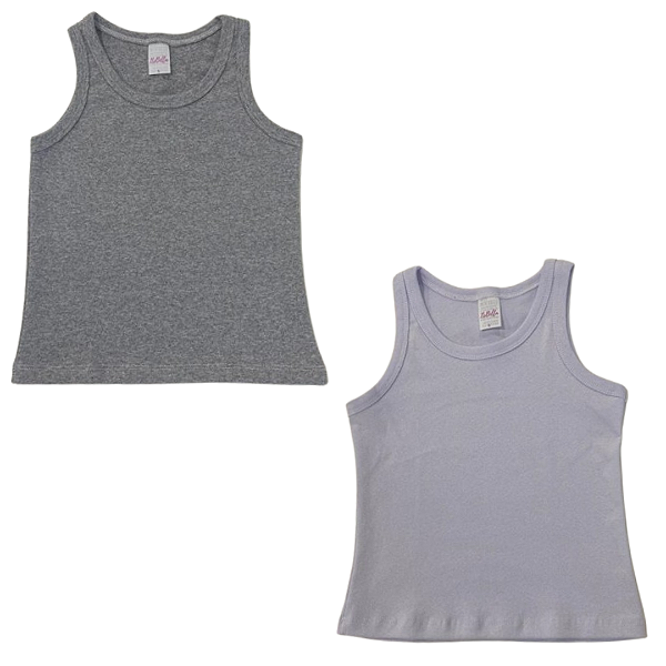 KIT DE 2 BLUSAS REGATAS DE RIBANA INFANTIL - MESCLA, BRANCA