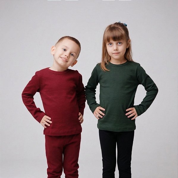 KIT 2 BLUSAS MANGA LONGA INFANTIL RIBANA UNISSEX 1 AO 12 ANOS - MARSALA E VERDE