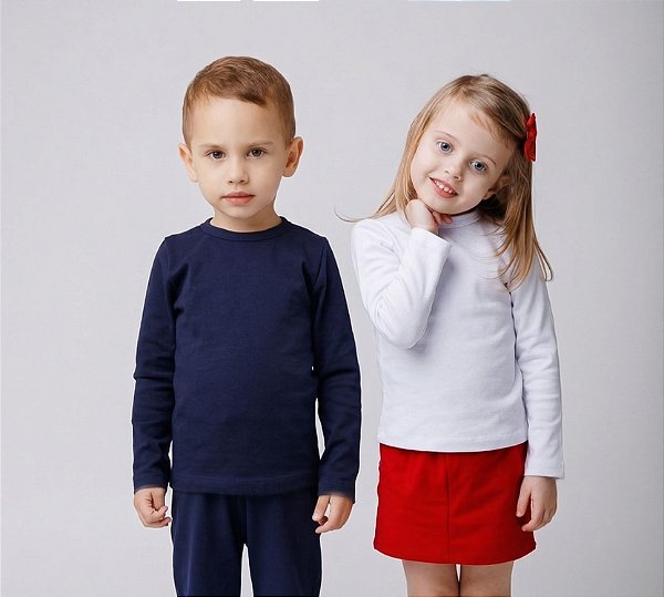 KIT 2 BLUSAS MANGA LONGA INFANTIL RIBANA UNISSEX 1 AO 12 ANOS - AZUL E BRANCA