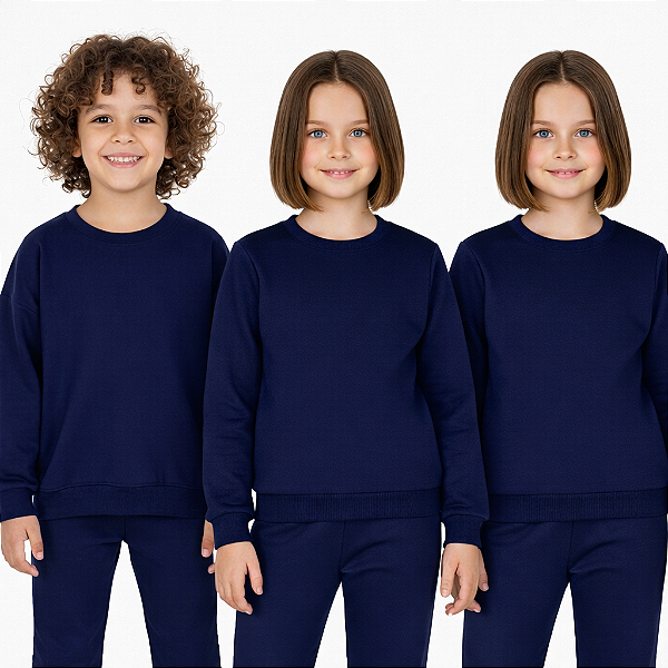 KIT 3 CASACOS DE MOLETOM PELUCIADO INFANTIL UNISSEX 2 AO 16 ANOS - 3 MARINHO