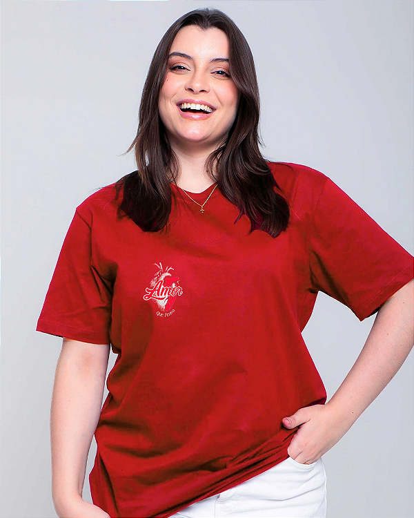 Camiseta feminina Amor que pensa Vermelha