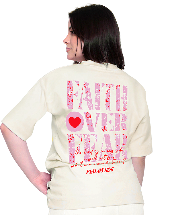 Camiseta Feminina Max Faith Over Fear Off-white