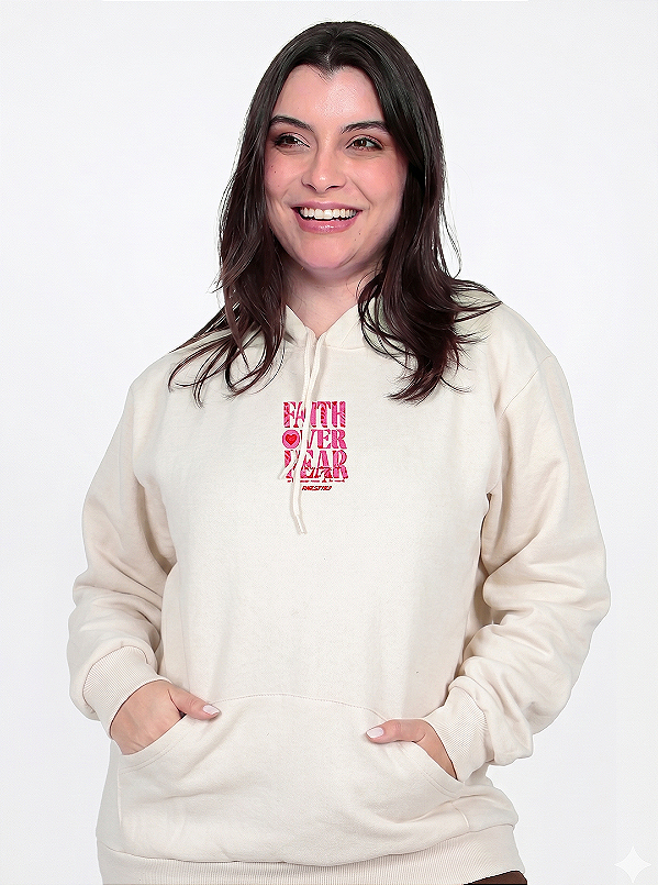 Moletom Feminino Faith Capuz Off White