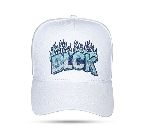 Boné Branco SnapBack chamas Blck azul