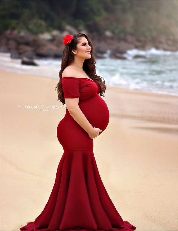 Vestido para ensaio gestante marsala tamanho único