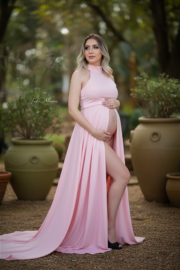 Vestido para ensaio de gestante gola alta com short