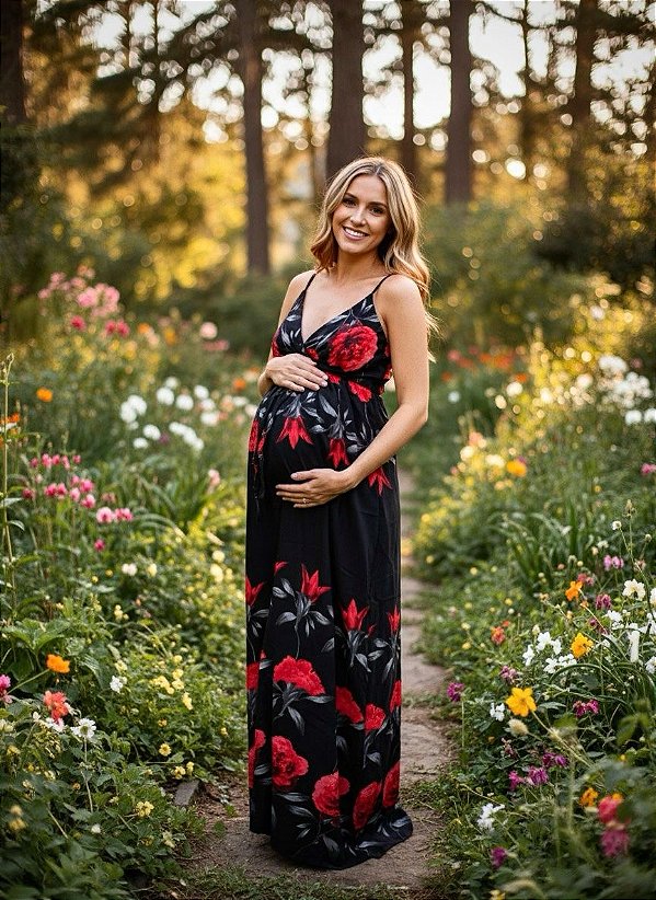 Vestido longo para gestante moda casual Gravilinda