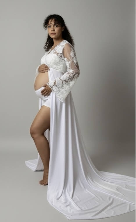 Vestido para ensaio de gestante em tule bordado Prestige