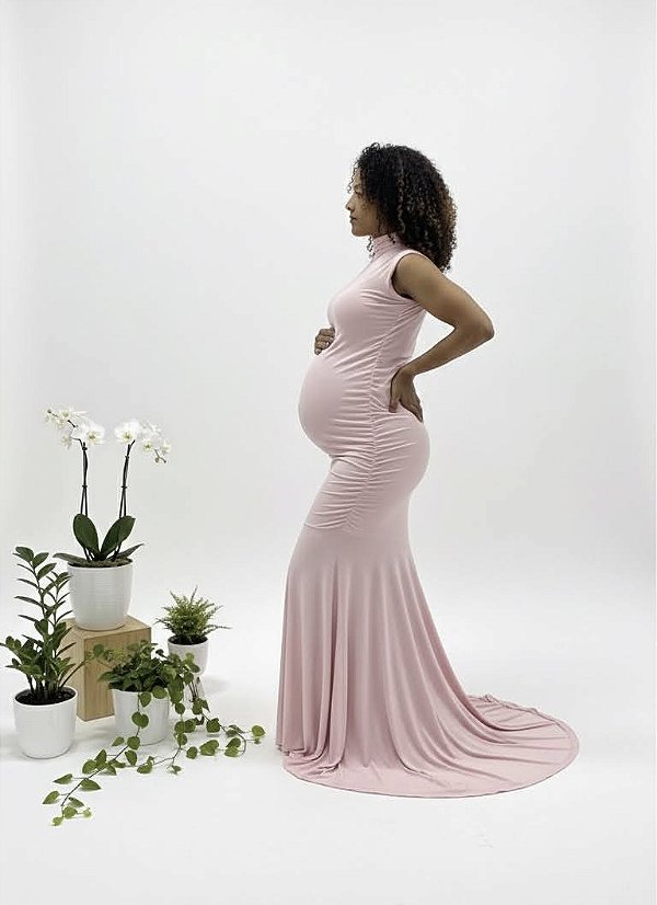 Vestido para ensaio de gestante com franzido lateral serena