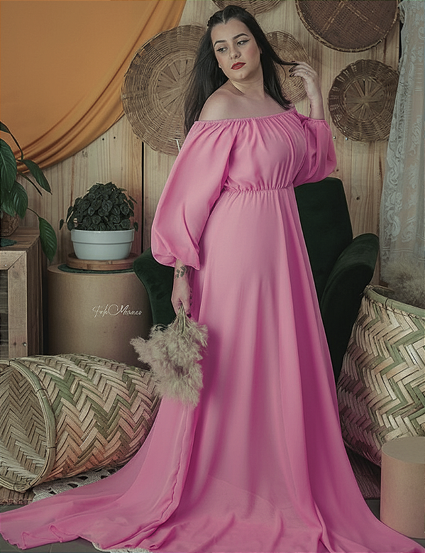 Vestido para ensaio gestante romântico em chifon