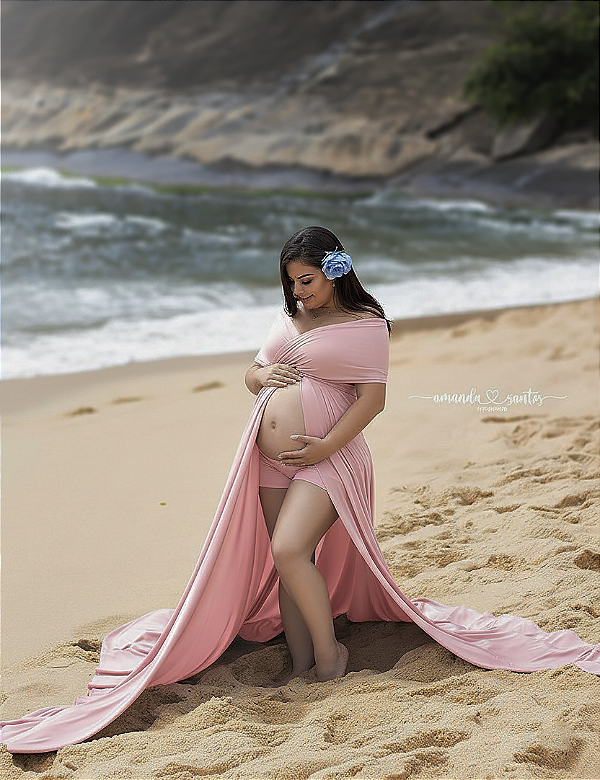 Vestido infinito várias amarrações para ensaio gestante