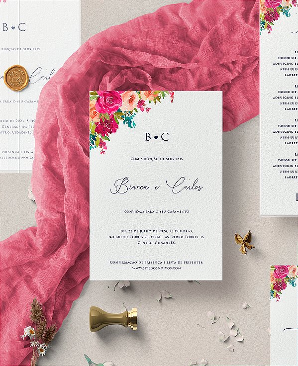 Convite de casamento - floral colorido