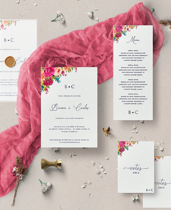 Identidade visual casamento: floral colorido - kit completo