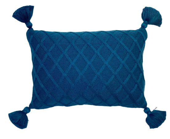 Almofada em Tricot - 30x40cm c/ franjas - LR1911 / Azul França