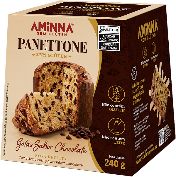Panettone Com Gotas de Chocolate Sem Glúten Aminna, 240g - ID: 220