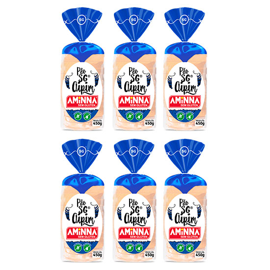 Kit com 6 Pães Aminna sem Glúten Aipim, 450g - ID: 233