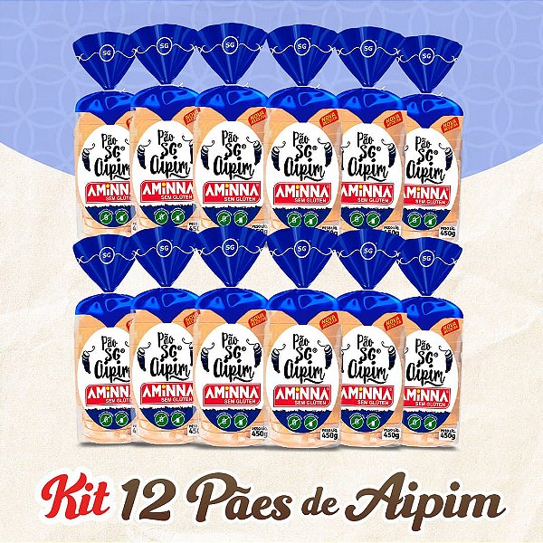 Kit com 12 Pães Aminna sem Glúten Aipim, 450g - ID: 233