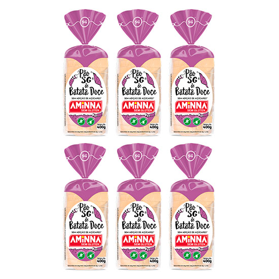 Kit com 6 Pães Aminna sem Glúten, sem Açúcar, Batata Doce, 400g - ID: 154