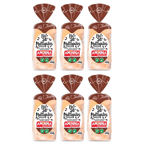 Kit com 6 Pães Aminna sem Glúten Multigrãos, 450g - ID: 174