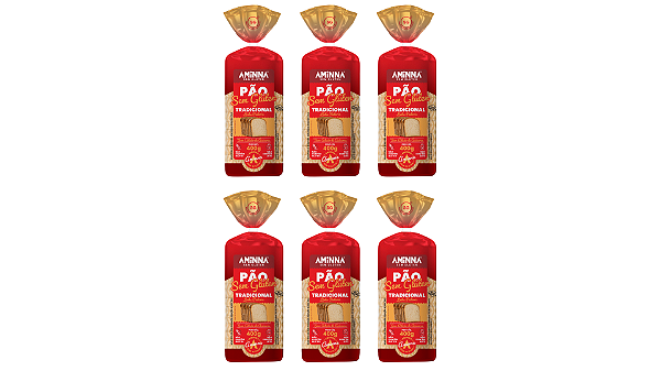 Kit com 6 Pães sem Glúten Aminna Sem Açúcar Tradicional 400g - ID: 175